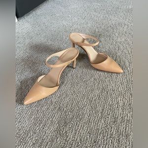 Ann Taylor nude leather sling back mule stiletto heel - size 8.5
